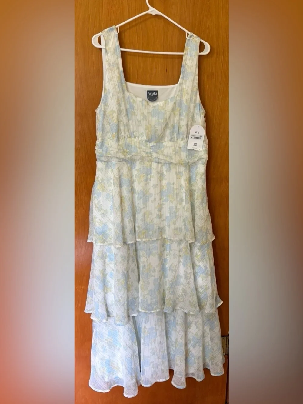 NWT Arula Ivory Blue Floral Tiered Maxi Sundress 0X Cottagecore Boho - Picture 2 of 7